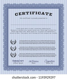 Blue Awesome Certificate template. Vector illustration. With quality background. Money design. 