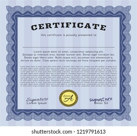 Blue Awesome Certificate template. Vector illustration. With quality background. Money Pattern design. 