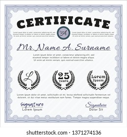 Blue Awesome Certificate template. Vector illustration. Complex background. Money design. 