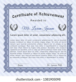 Blue Awesome Certificate template. Vector illustration. With linear background. Sophisticated design. 