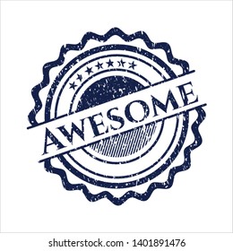 Blue Awesome distress rubber grunge stamp