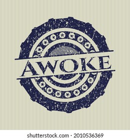 Blue Awoke rubber stamp with grunge texture. 