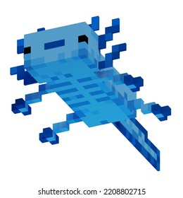 Blue axolotl voxel style, cute axolotl, kawaii axolotl