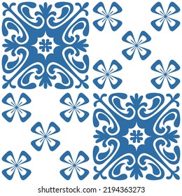 Azulejo azul patrón cuadrado azulejos portugueses para decoración de pared, diseño retro tradicional vector Ilustración