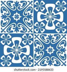 Blue Azulejo square pattern portuguese tiles for wall decor, traditional retro