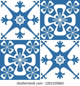 Azulejo azul patrón cuadrado azulejos portugueses para decoración de pared, vector tradicional Ilustración