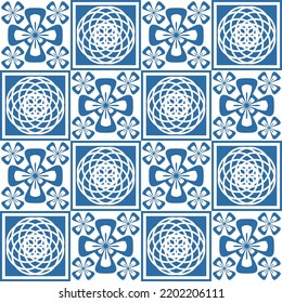 Azulejo azul patrón cuadrado azulejos portugueses para decoración de pared, diseño retro tradicional vector Ilustración