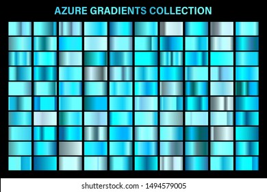 Blue, azure glossy gradient, metal foil texture. Color swatch set. Collection of high quality vector gradients. Shiny metallic background. Design element.