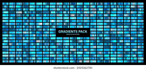 Blue, azure glossy gradient, metal foil texture. Color swatch set. Collection of high quality gradients. Shiny metallic background. Design element. Vector illustration