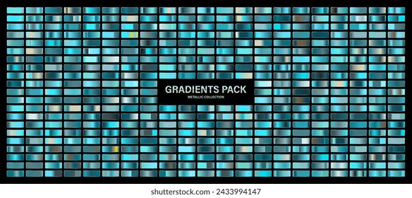 Blue, azure glossy gradient, metal foil texture. Color swatch set. Collection of high quality gradients. Shiny metallic background. Design element. Vector illustration