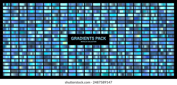 Blue, azure glossy gradient, metal foil texture. Color swatch set. Collection of high quality gradients. Shiny metallic background. Design element. Vector illustration