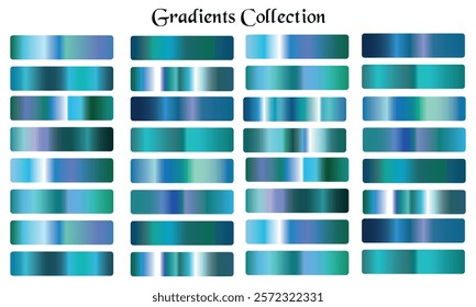 Blue azure glossy gradient metal foil texture color swatch set collection of high quality vector