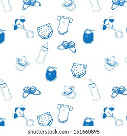 Blue baby accessories seamless pattern