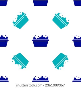 Blue Baby bathtub with foam bubbles inside icon isolated seamless pattern on white background.  Vector