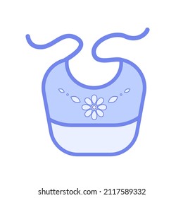 Blue Baby bib, apron for feeding. Newborn clothes. Child clothes for eating. Motherhood and childhood accessories. Pastel colors. Vector illustration of baby feeding supplies