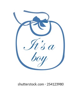 Blue baby bib for boy with text it is a boy vector isolated 