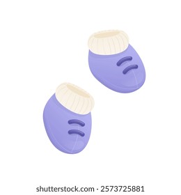 Blue baby booties in flat design. Small knitted shoes for newborn boy. Vector illustration isolated.