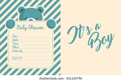 Blue baby boy Shower Invite greeting card with bear design