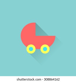 Blue baby carriage flat icon. Cradle flat icon. Available as an icon of children's section of the store. Stock vector.