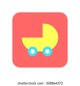 Blue baby carriage flat icon. Cradle flat icon. Available as an icon of children's section of the store. Stock vector.