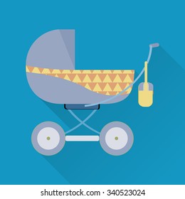 Blue baby carriage flat icon. Cradle flat icon. Available as an icon of children's section of the store. Stock vector.