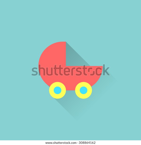 Blue baby\
carriage flat icon. Cradle flat icon. Available as an icon of\
children\'s section of the store. Stock\
vector.