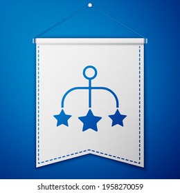 Blue Baby crib hanging toys icon isolated on blue background. Baby bed carousel. White pennant template. Vector