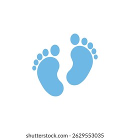 Ícone azul de pegadas de bebê em um fundo branco. Este design mínimo e bonito é perfeito para temas infantis, convites de chá de bebê, anúncios de nascimento e projetos criativos relacionados à criança.