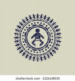 Blue baby icon inside distress grunge seal
