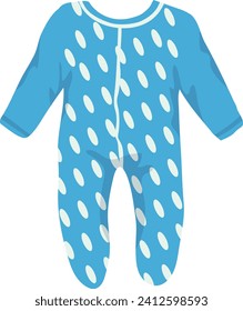 Blue baby onesie with white polka dots, isolated infant bodysuit. Cute newborn clothing vector illustration.