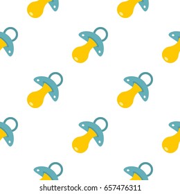 Blue baby pacifier pattern seamless background in flat style repeat vector illustration