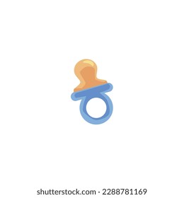 Blue baby pacifier with plastic ring flat style, vector illustration isolated on white background. Childhood, baby shower party, tool for newborn, decorative design element