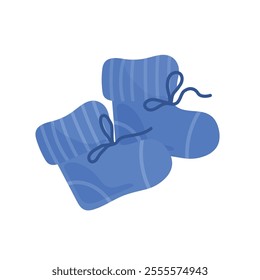 Blue baby socks with ties on a white background. Vector, suitable for decoration of invitation cards and banners.