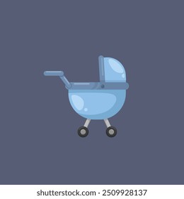 blue baby stroller in flat vector design.