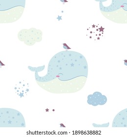 Blue baby vector pattern whale