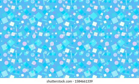 Blue backdrop with flying confetti. Abstract colorful vector background