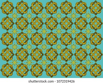 Blue backdrop with an intricate golden pattern