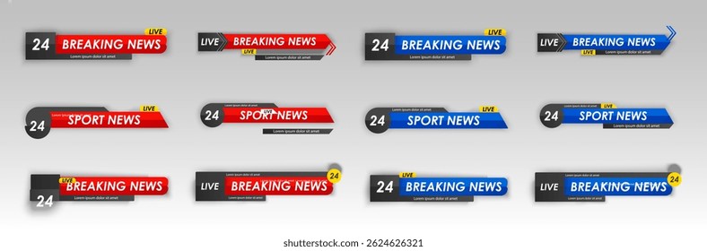 Blue backdrop with modern shape and motion lines used in breaking news illustration showing colorful tv banner design with technology wallpaper and futuristic web headline communication concept

