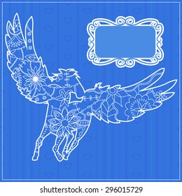 Blue backdrop with pegasus