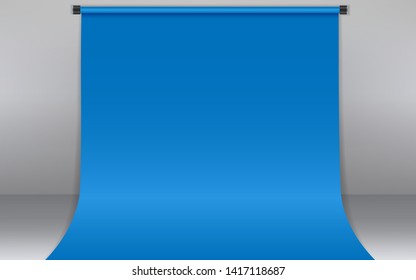 blue backdrop in the studio room