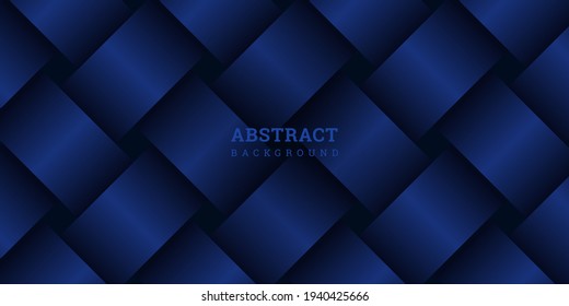 Blue background 3D. Festive gradient banner with weave pattern. Interlacing ribbons. Vector illustration in realistic style. Elegant decoration. Luxury design flyer, cover, wallpaper.