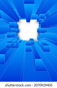 Blue background 3d flying cubes geometric elements vector