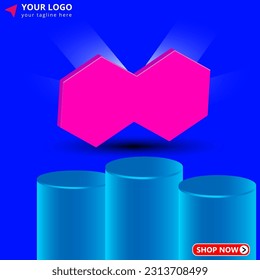 Blue background of 3d geometric shapes.