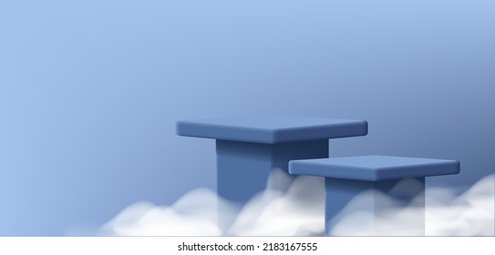 Blue background with 3d podium, pillar shapes. Vector illustration