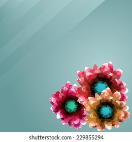 Blue Background with abstract colorful flowers