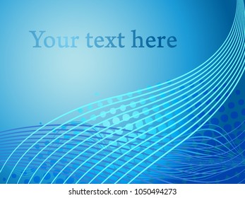 Blue background with abstract curves and dots.Shiny undulating lines. Vector corporate cover concept.