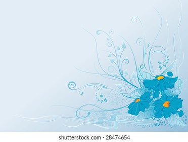 Blue background with abstract flowers.