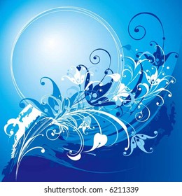 blue background with abstract flowers