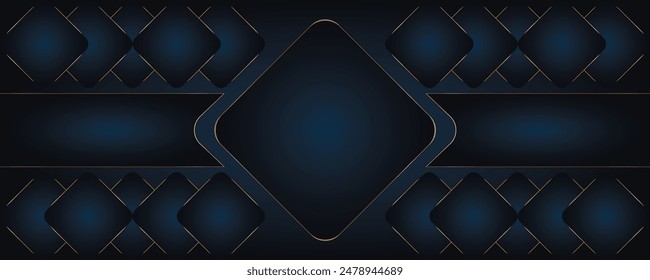 Fondo azul Abstractas con líneas de borde dorado, diseño de Plantilla.