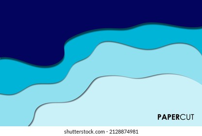 Blue Background Abstract Paper Cut Wave. For Your Design Like Poster, Flyer, Etc